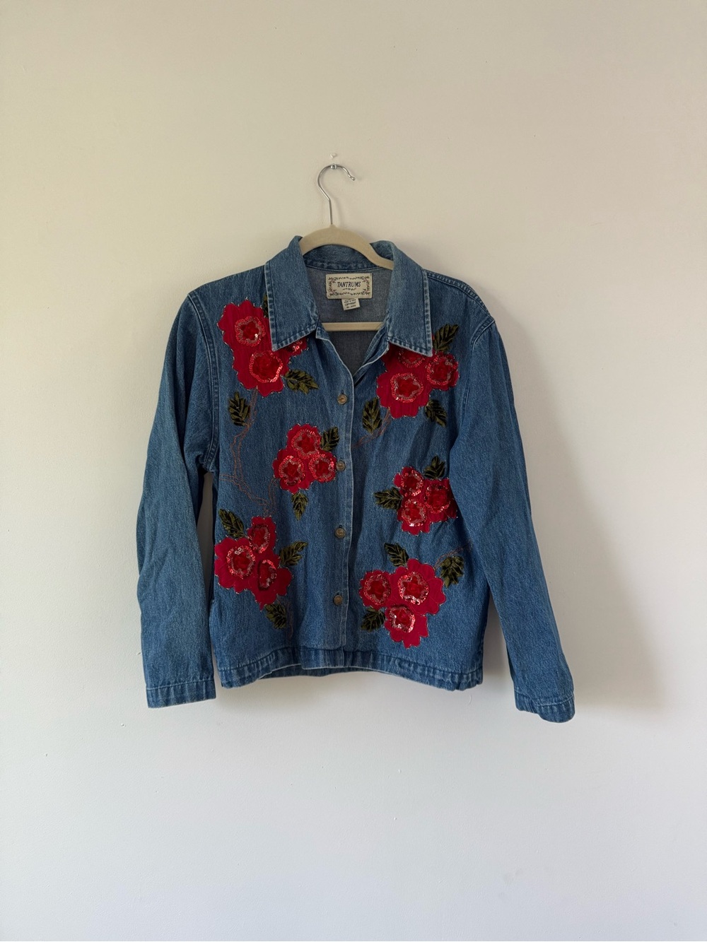 Vintage Floral Embroidered Denim Jacket | Boho Western Rose Appliqué Jacket